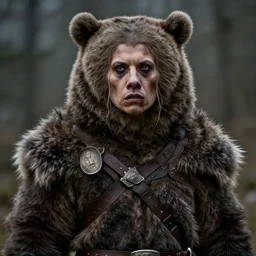a female nordic berserker with bear fur coat | | realistic shaded, unpleasant face, bad looking, fine details, realistic shaded lighting poster by greg rutkowski, magali villeneuve, artgerm, jeremy lipkin and michael garmash and rob rey
