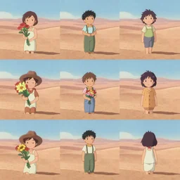 memorable animation key shot, low angle, desert, mirage, hopeful, bouquet, random, 3 5 4 3 5 1 3, heatwave, by mandy jurgens, by satoshi kon, ilya repin, shinji kimura, william turner, pastel color palette
