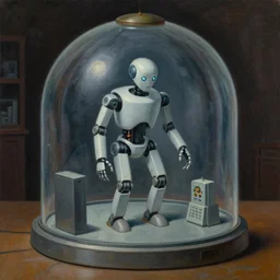 robot being reanimated inside a dome - shaped control center, evil lair, lowbrow surrealism, grant wood, oil on canvas