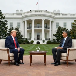 trump meeting with barack obama, photorealistic, in the white house, wide angle