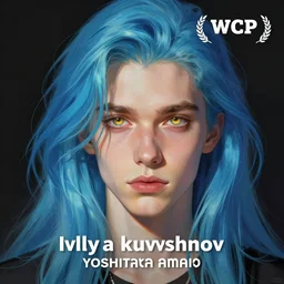 ilya kuvshinov with long sky blue hair, gold eyes, boy face, professional digital illustration, somber, digital art, concept art, award - winning photography, cinematic, wlop, color block, art by andy warhol, pixiv art, yoshitaka amano