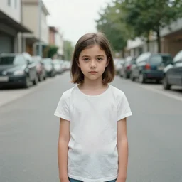 wide angle street scene shot todd solondz a young girl faces the camera with a shy expression and holds dozens of red balloons by their strings, impressionistic, todd solondz, alphonse mucha, rhads, rebecca guay, artstation, artgerm, octane render