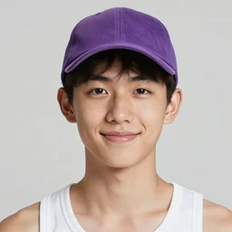 portrait of a student with an violet velour basecap, tank-top, light freckles smirking into camera, award winning photograph for the cover of a gay magazine, Kodak Portra, f1.2