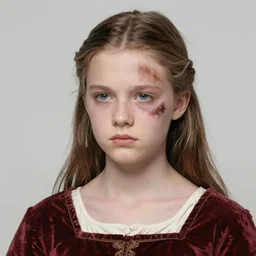 eighteen year old medieval girl, pretty but with a large ugly birthmark on her face, pale, unhappy expression, photography, award - winning, close up, shallow depth of field, highly detailed, dark hair, realistic, forest background