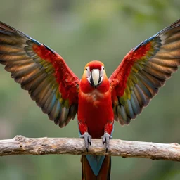 high res Scarlet macaw with its wings open 4k