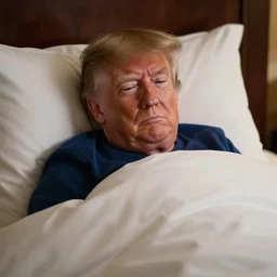 photo of donald trump tucked into bed, cute, adorable