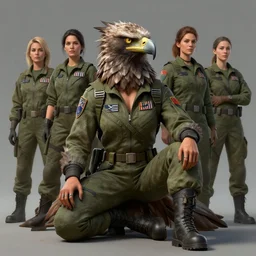 epic professional digital art of female human - eagle hybrid animal, sitting, wearing human air force jumpsuit, humanoid feathered head, eagle beak, by lisa roet, reyna rochin, ignacio fernandez rios, leesha hannigan, wayne haag, artstation, cgsocietywlop, epic, much wow, much detail