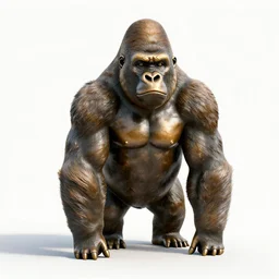 bronze statue of a gorilla, clean 3d render, full body, isolated on a pure white background, centered, entire subject in frame, sharp focus, soft studio lighting