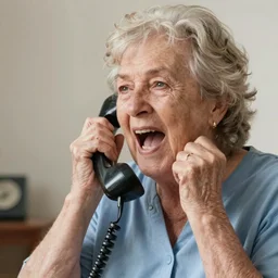 old ladies shouting into a landline telephone receiver, ( ( ( spiral cord ) ) ), good light, high quality, super detail