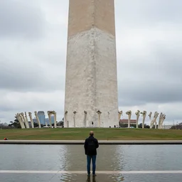 men exploring destroyed collapsed washington monument, cloudy day, water, hyperdetailed, artstation, cgsociety, 8 k
