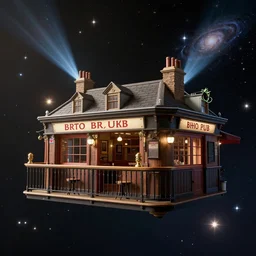 part of a british pub floating in space, stars and galaxies, beams of light, trending on artstation, octane render