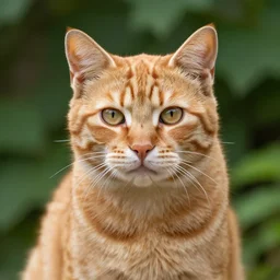 orange tabby cat with a forest background, realistic, detailed
