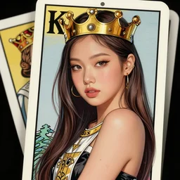 jossi of blackpink, king, tarot card, highly detailed, digital painting, smooth, sharp focus, illustration, ultra realistic, unreal engine, 8 k, art by artgerm and alphonse mucha