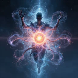 Chaos magician programming an ethereal construct from the solar plexus in the ethereal plane digital art