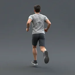 a man running away with his back to the viewer, full body view, back view, isolated, hyper realistic, 3 d render