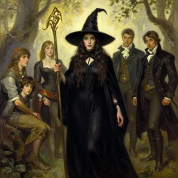 a beautiful witch  by Edgar Maxence, Ross Tran, Jules Bastien-Lepage, Thomas Cole and Wayne Barlowe