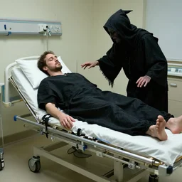 medical photograph of a man lying in a hospital gurney possessed by a dybbuk