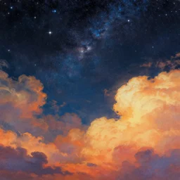 ( ( ( ( beautiful starry sky and cloud ) ) ) ) ) by mœbius!!!!!!!!!!!!!!!!!!!!!!!!!!!, overdetailed art, colorful, record jacket, warm tones, bioluminescent