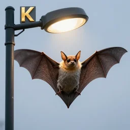 a bat under a street light, realistic, award winning, detailed, 8k, studio lighting, HD, hyper realistic,