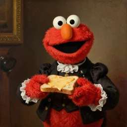 elmo in the victorian era holding a cheese toastie renaissance painting