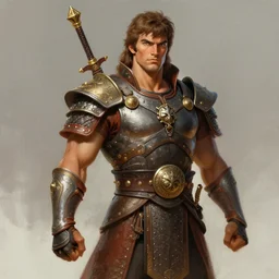official digital painting artwork of a male warrior character by don bluth.