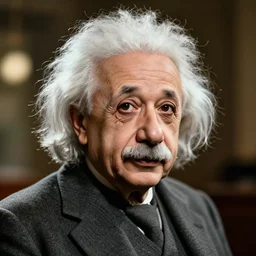 A realistic photo of Albert Einstein, bokeh, 90mm, f/1.4