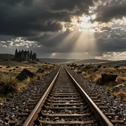 mordor, film still from lord of the rings, railway tracks going into the distance