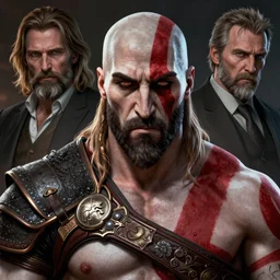 a highly detailed beautiful portrait of zlatan ibrahivomic as kratos, by gregory manchess, james gurney, james jean