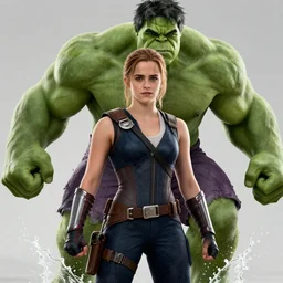 emma watson as the hulk in gears of war, splash art, movie still, cinematic lighting, ray tracing, octane render, long lens, shallow depth of field, bokeh, anamorphic lens flare, 8 k, hyper detailed, 3 5 mm film grain