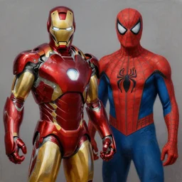 photorealistic, hyperdetailed oil painting of a iron man and spider - man hybrid