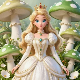 the portrait of an absurdly beautiful, graceful, elegant, sophisticated, fashionable young princess daisy, made of mushroom kingdom sprites, surrounded by white and green spotted mushrooms, and white petals with tears, an ultrafine hyperdetailed illustration by kim jung gi, irakli nadar, intricate linework, bright colors, octopath traveler, final fantasy, unreal engine 5 highly rendered, global illumination, radiant light, detailed and intricate environment