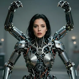 a cinematic portrait of tia carrere fusing with a mechanical monstrosity, hyperdetailed, fritz lang and shinya tsukamoto, 8 k, hd, high resolution, 8 5 mm, f / 1. 8