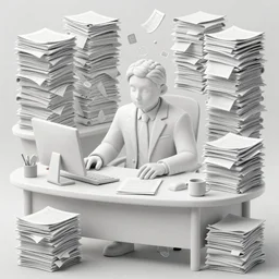 salary man working at his desk, piles of papers all over the place. intricate, elegant, highly detailed, digital painting, artstation, concept art, sharp focus, illustration, by justin gerard and artgerm, 8 k