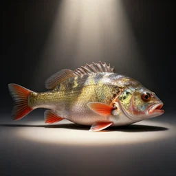 a beautiful painting of a redfin perch, octane render, intricate, ultra wide angle, trending on artstation, black light, volumetric lighting, ray lighting from top of frame, crepuscular ray lighting from above, dynamic lighting, muted colors, polished, micro details, ray tracing, 8 k