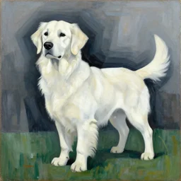 cubism painting of a white golden retriever