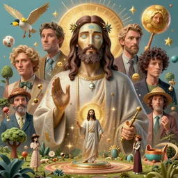 highly detailed surreal vfx portrait of a candypunk jesus, stephen bliss, unreal engine, greg rutkowski, loish, rhads, beeple, makoto shinkai and lois van baarle, ilya kuvshinov, rossdraws, tom bagshaw, alphonse mucha, global illumination, detailed and intricate environment