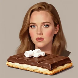drew barrymore in a smore, chocolate, marshmallow graham cracker, digital painting by arcimboldo, rhads