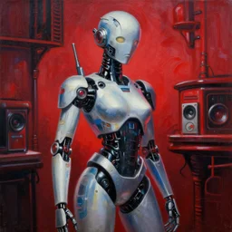 a beautiful painting cyberpunk robot, by moulin rouge artists