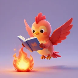 cartoon phoenix hummingbird reads a book while on fire raytracubg 3d render cute trending on artstation HD digital art