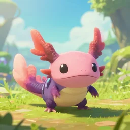 in game footage of an axolotl from the legend of zelda breath of the wild, breath of the wild art style.