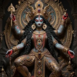 an extravagant elegant goddess kali detailed polished portrait shot by android jones and luminokaya in visionary fineart style. fantastic realism. 8 k hyper ornated maximalist and very detailed. elite luxury decorative darkfantasy, goddess kali by andrei riabovitchev, tomasz alen kopera. influenced by bekinski, giger and peter gric