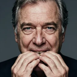 a masterpiece portrait photo of an older man biting nails, mary elizabeth winstead symmetrical face