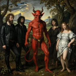 iconic photo of the devil by hieronymus bosch, joel peter witkin, annie liebovitz, michelangelo.