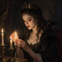 very beatiful girl close to a candle in dark room, queen of the damned dramatic light, highly detailed, digital painting, artstation, concept art, sharp focus, illustration, art by artgerm and greg rutkowski and alphonse mucha