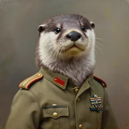 oil painting of an anthropomorphic otter in military uniform, amazing detail,