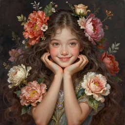 happy young girl with flowers fantasy _ dramatic _ intricate _ elegant _ highly _ detailed _ digital _ painting _ artstation _ concept _ art _ smooth _ sharp _ focus _ illustration