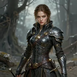 photo drawing painting portrait of a noble young woman with a sword in style of game art lord of the rings banner saga ashes of gods gantz miura kentaro photorealistic cyberpunk steampunk frank miller alex ross giger trending