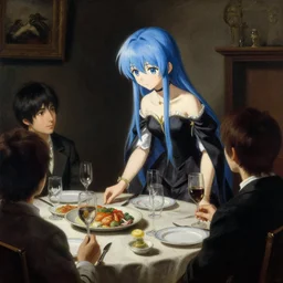 cirno from touhou preparing the home for guests for dinner, blue hair painting by caravaggio, dark shadows, detailed
