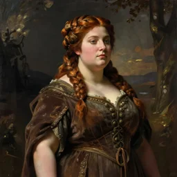 female dwarven noblewoman, chubby short stature, braided intricate hair, by george frederic watts