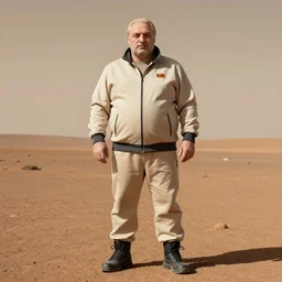 realistic photo of alexander lukashenko standing on the surface of mars in tracksuit